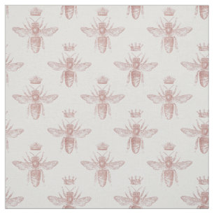 Pink Queen Bees on White Fabric