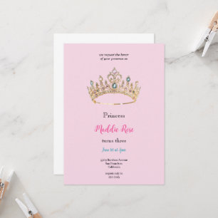 Pink queen crown birthday party invitation