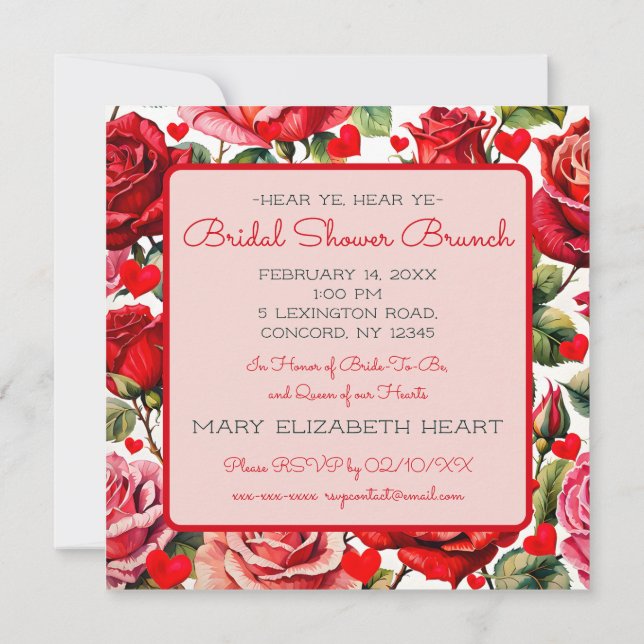 Pink Queen of Hearts Bridal Shower Brunch Square Invitation (Back)