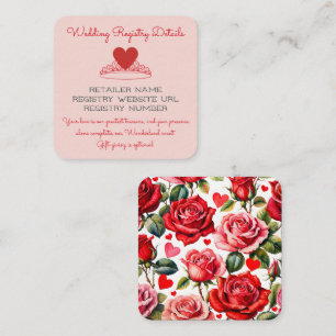 Pink Queen of Hearts Crown Wedding Registry Enclosure Card
