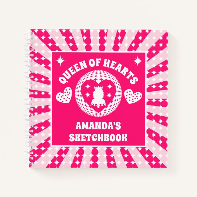  Pink Queen Of Hearts Personalized Kids Sketchbook Notebook (Front)