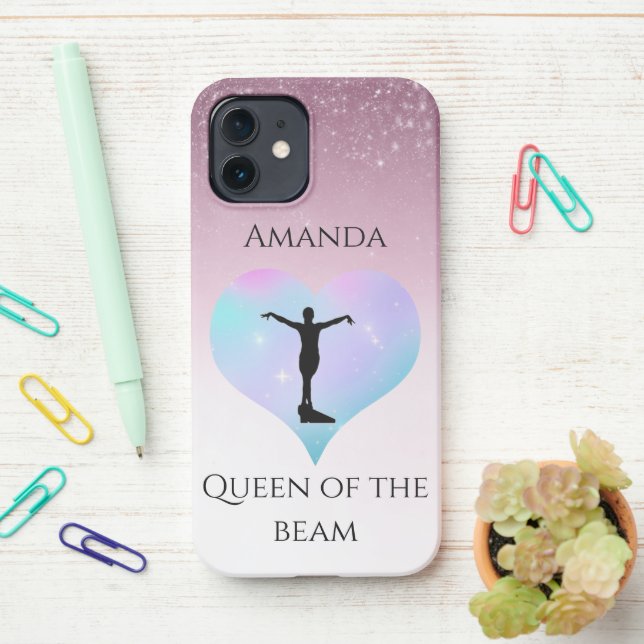 Pink Queen Of The Beam Gymnastics Personalized iPhone Case (On Desk)