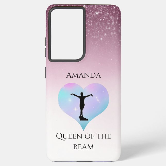 Pink Queen Of The Beam Gymnastics Personalized Samsung Galaxy S21 Ultra Case (Back)