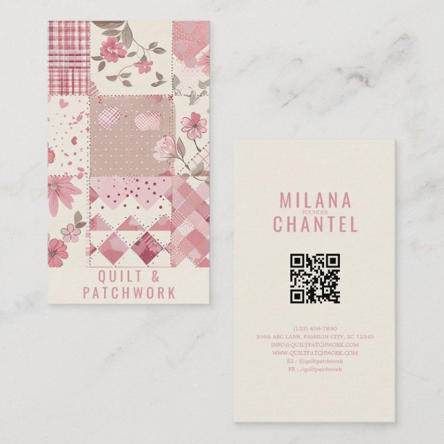 Pink Quilt Patchwork Handmade Clothing  Business Card (Front/Back)