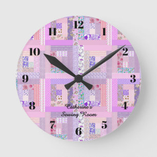 Pink quilting clock sewing room quilt decor