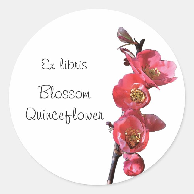 Pink quince flowers bookplate sticker (Front)