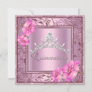 Pink Quinceanera 15th Birthday Party Pink Tiara Invitation
