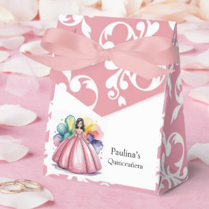 Pink Quinceañera Ball Gown Art Favor Box