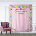 Pink Quinceanera Photo Backdrop Mexican Party Tapestry<br><div class="desc">Pink Quinceanera photo backdrop, personalized with your name and celebration date. This large pink tapestry is a great size for your photo booth backdrop for taking precious snaps of yourself and your guests. The Mexican Fiesta flowers make a lovely floral frame for your photo background. This design is perfectly suited...</div>