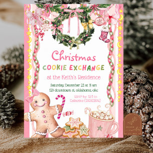 Pink Quirky Christmas Cookie Exchange Holiday Invitation