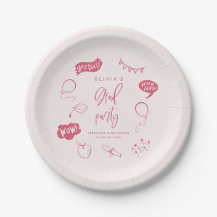 Pink Quirky Grad Icons Graduation Party Paper Plate