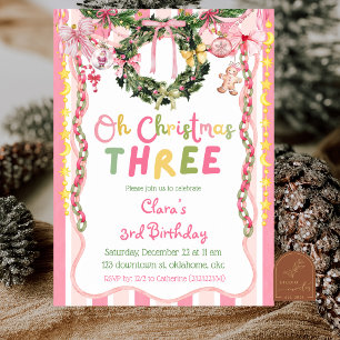 Pink Quirky Party Chain Christmas 3rd Birthday Invitation