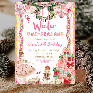 Pink Quirky Winter Onederland Nutcracker Birthday Invitation