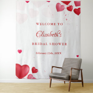 Pink &r ed heart Valentine Bridal Shower Welcome  Tapestry