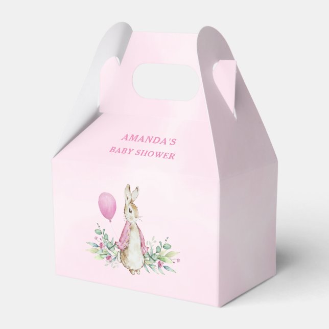 Pink Rabbit Baby Shower Favor Box (Front Side)