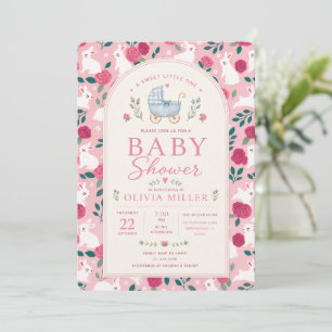 Pink Rabbit Baby Shower Invitation