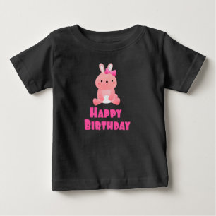 Pink Rabbit Happy Birthday Baby T-Shirt