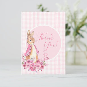 Pink Rabbit Watercolor Baby Shower Thank You Card