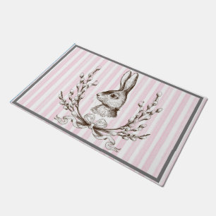 Pink Rabbit Watercolor French Country Doormat
