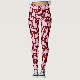 Pink Rabbits Pattern D Red Leggings