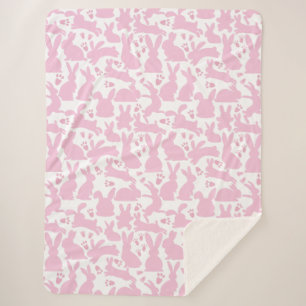 Pink Rabbits Pattern Sherpa Blanket