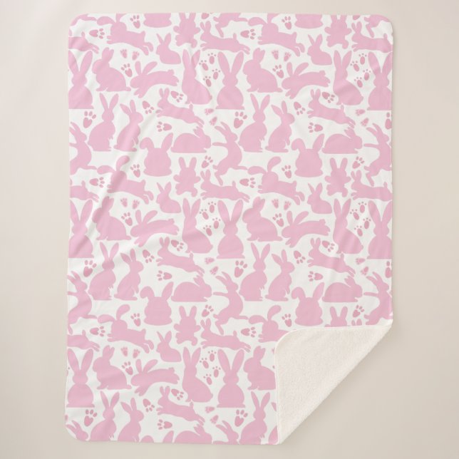 Pink Rabbits Pattern Sherpa Blanket (Front)