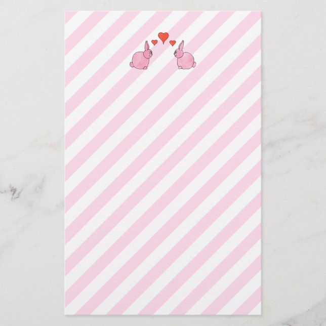 Pink Rabbits with Hearts. Stationery (Front)