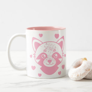 Pink raccoon in Love Two-Tone Coffee Mug