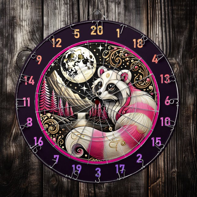 Pink Raccoon Radiates Elegance and Playfulness Dartboard (Creator Uploaded)