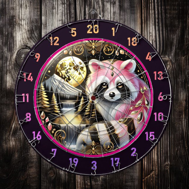 Pink Raccoon Sparkles Under Golden Moon Dartboard (Creator Uploaded)