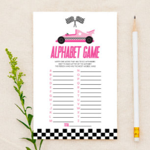 Pink Race Car Alphabet Baby Shower Game