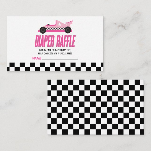 Pink Race Car Baby Shower Diaper Raffle Enclosure Card (Front/Back)