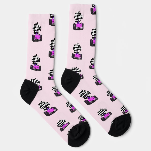 Pink Race Car - Chequered Flag Sports Socks (Right)