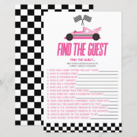 Pink Race Car Find The Guest Baby Shower Game