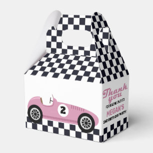 Pink Race Car Racing Birthday Party Chequered Favor Box