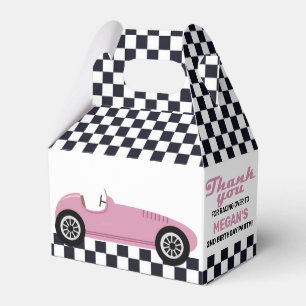 Pink Race Car Racing Birthday Party Chequered Favor Box