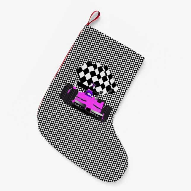 Pink Race Car Small Christmas Stocking (Front (Hanging))