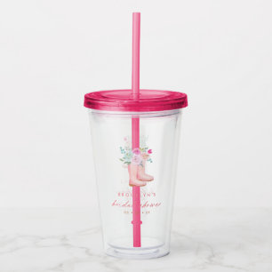 Pink Rain Boots & Flowers Bridal Shower Acrylic Tumbler