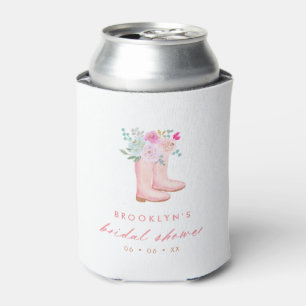 Pink Rain Boots & Flowers Bridal Shower Can Cooler