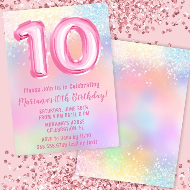 Pink Rainbow 10th Birthday Invitation (Creator Uploaded)