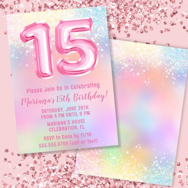 Pink Rainbow 15th Birthday Invitation (Creator Uploaded)