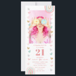 Pink Rainbow 21st Modern Photo Birthday Party Invitation<br><div class="desc">Pink Rainbow 21st Twenty One Modern Photo Birthday Party Invitations features a unique girly twenty first birthday downloadable party invitation for instant digital download. Perfect to invite family and friends to your celebration. Download and send these to your guests or have them printed to mail out or both. Cute, modern...</div>