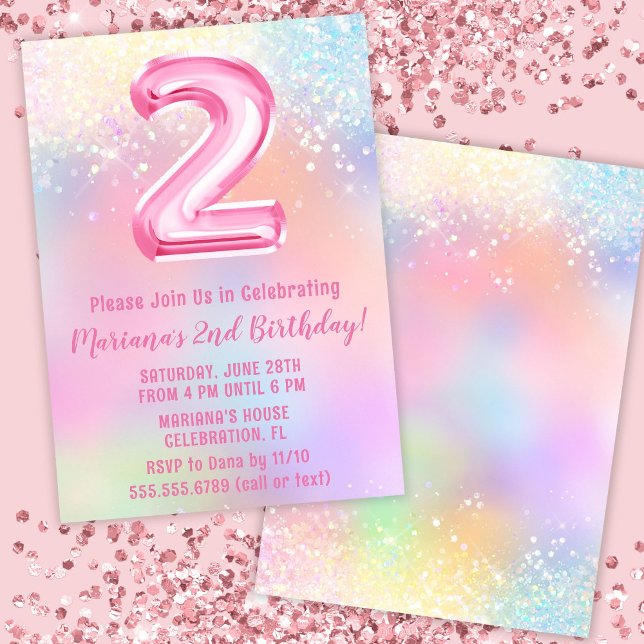 Pink Rainbow 2nd Birthday Invitation (Creator Uploaded)