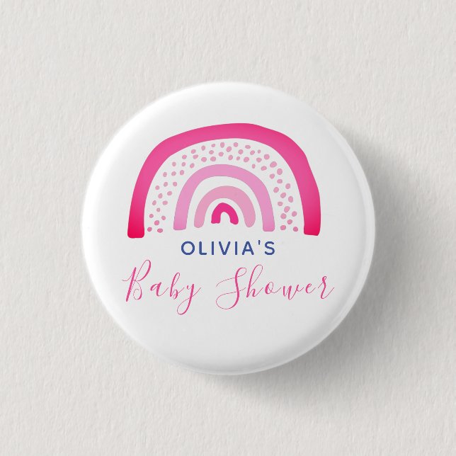 Pink Rainbow Baby Shower 1 Inch Round Button (Front)