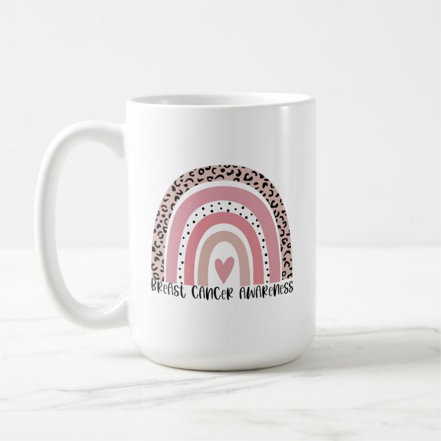 Pink Rainbow Breast Cancer Awareness Coffee Mug (Left)