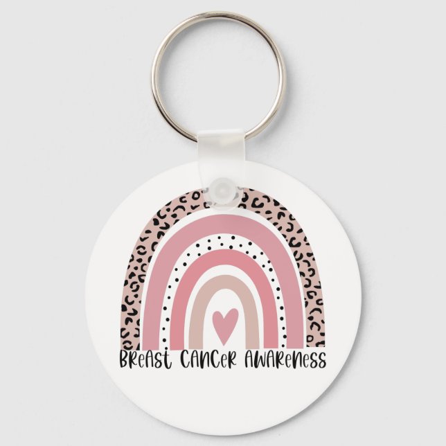 Pink Rainbow Breast Cancer Awareness Keychain (Front)