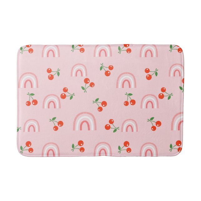 Pink Rainbow Cherry Pattern Bath Mat (Front)