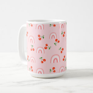 Pink Rainbow Cherry Pattern Coffee Mug