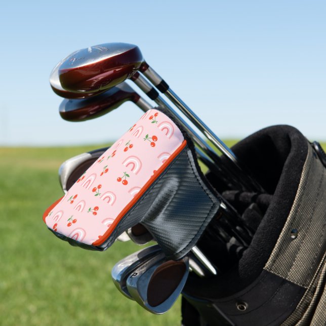 Pink Rainbow Cherry Pattern Golf Head Cover (In Situ)