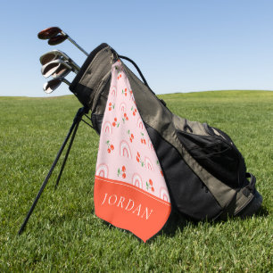 Pink Rainbow Cherry Pattern Golf Towel